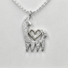 Load image into Gallery viewer, Alpaca or Llama Reflection Open Heart Pendant  - 14K White Gold
