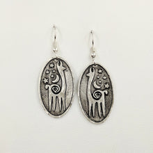 Load image into Gallery viewer, Alpaca or Llama Celestial Oval Earrings - Hammered rims  sterling silver on French wires