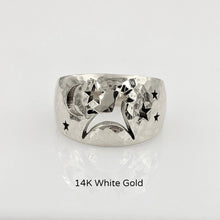 Load image into Gallery viewer, Alpaca or Llama Celestial Spirit Cigar Style Ring Wide 12MM  Hammered finish 14K White Gold