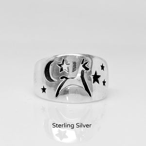 Alpaca or Llama Celestial Spirit Cigar Style Ring Wide 12MM  Smooth finish Sterling Silver