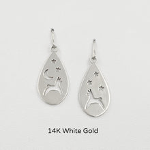 Load image into Gallery viewer, Alpaca or Llama Celestial Teardrop Earrings  smooth finish on French wires 14K White Gold 