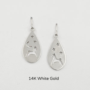 Alpaca or Llama Celestial Teardrop Earrings  smooth finish on French wires 14K White Gold 