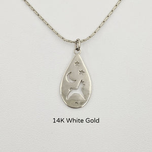 Alpaca or Llama Celestial Teardrop Pendant smooth finish 14K White Gold