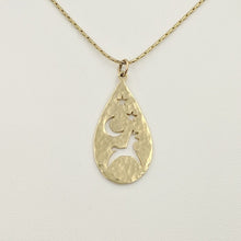 Load image into Gallery viewer, Alpaca or Llama Celestial Teardrop Pendants hammered finish  14K Yellow Gold