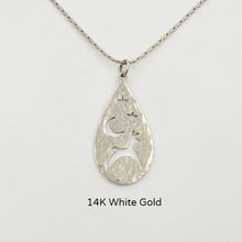 Load image into Gallery viewer, Alpaca or Llama Celestial Teardrop Pendants hammered finish  14K White Gold