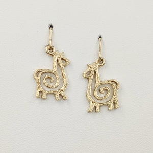 Alpaca or Llama Compact Spiral Earrings - French Wires; 14K Yellow Gold