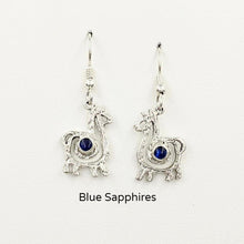 Load image into Gallery viewer, Alpaca or Llama Compact Spiral  Earrings with Blue Sapphire Gemstones - Sterling Silver on French Wires