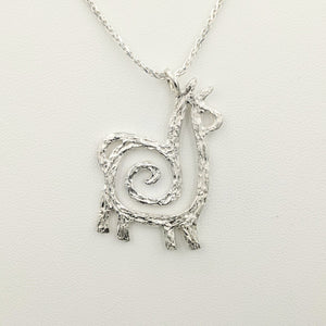 Alpaca or Llama Compact Spiral Pendant - Sterling Silver 