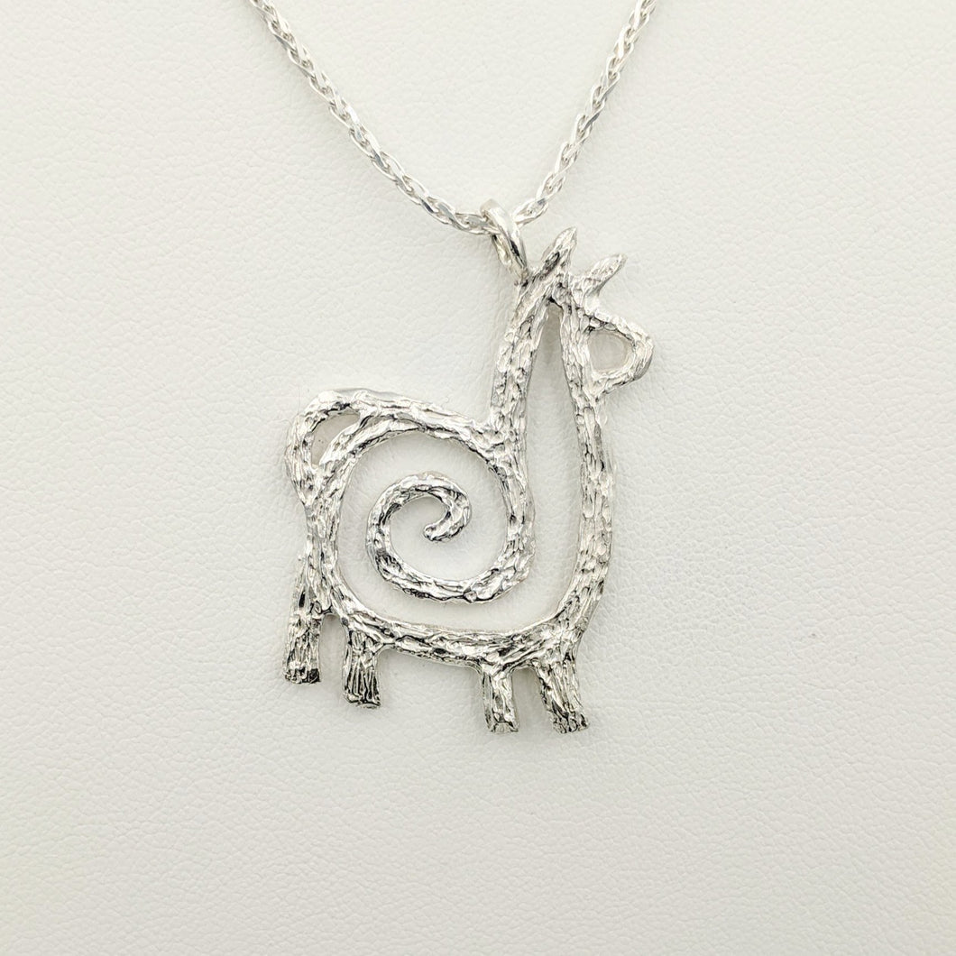 Alpaca or Llama Compact Spiral Pendant - Sterling Silver 