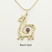 Load image into Gallery viewer, Alpaca or Llama Compact Spiral Pendant with Gemstone - 14K Yellow Gold with Black Opal