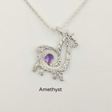 Load image into Gallery viewer, Alpaca or Llama Compact Spiral Pendant with Gemstone - Sterling Silver with Amethyst