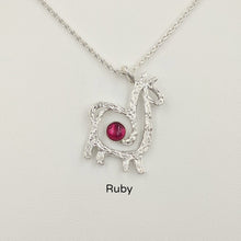 Load image into Gallery viewer, Alpaca or Llama Compact Spiral Pendant with Gemstone - Sterling Silver with Imitation Ruby