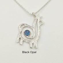 Load image into Gallery viewer, Alpaca or Llama Compact Spiral Pendant with Gemstone - Sterling Silver with Black Opal