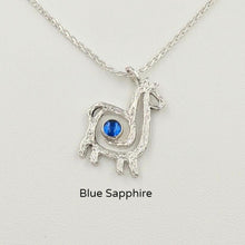 Load image into Gallery viewer, Alpaca or Llama Compact Spiral Pendant with Gemstone - Sterling Silver with Imitation Blue Sapphire