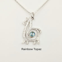 Load image into Gallery viewer, Alpaca or Llama Compact Spiral Pendant with Gemstone - Sterling Silver with Rainbow Topaz