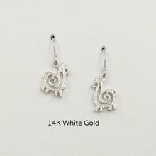 Load image into Gallery viewer, Alpaca or Llama Compact Spiral Earrings - French Wires; 14K White Gold 