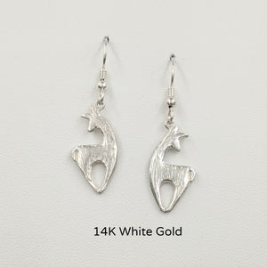 Alpaca or Llama Spirit Crescent Earrings - 14K White Gold on French wires