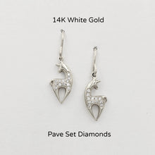 Load image into Gallery viewer, Alpaca or Llama Spirit Crescent Earrings - Petite size with Pave set diamonds  14K White Gold on wires