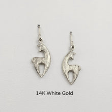Load image into Gallery viewer, Alpaca or Llama Spirit Crescent Earrings - 14K White Gold on french wires