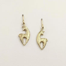 Load image into Gallery viewer, Alpaca or Llama Spirit Crescent Earrings -14K Yellow Gold on French wires