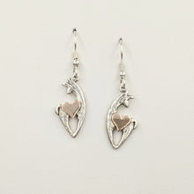 Load image into Gallery viewer, Alpaca or Llama Spirit Crescent Earrings - Sterling Silver with 14K Rose Gold Heart Accents 