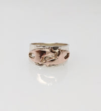Load image into Gallery viewer, Alpaca or Llama Duo Ring Sterling Silver band with 14K Rose Gold animals