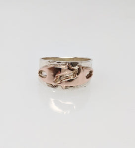Alpaca or Llama Duo Ring Sterling Silver band with 14K Rose Gold animals