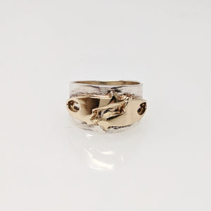 Alpaca or Llama Duo Ring Sterling Silver band with 14K Yellow Gold animals