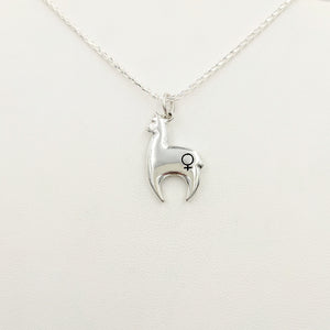 Alpaca Huacaya hand-made Sterling silver crescent shaped pendant with a gender accent stamp; shiny finish