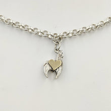 Load image into Gallery viewer, Sterling silver crescent charm with 14K yellow gold heart accent. 