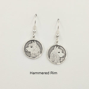 Alpaca Huycaya Head Coin Earrings - Sterling Silver with Hammered Rims on French wires