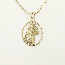 Load image into Gallery viewer, Alpaca Huacaya Head Open View Pendant - Classic open design with the unique silhouette of a Huacaya alpaca head. 14K Yellow Gold.