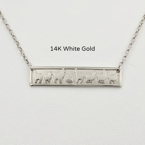 Alpaca Huacaya Herd Line Bar Necklace -  14K White Gold