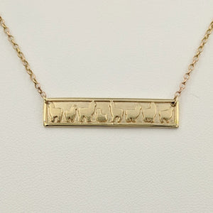 Alpaca Huacaya Herd Line Bar Necklace -  14K Yellow Gold