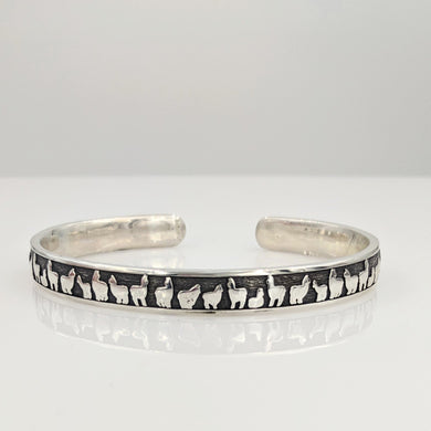 Alpaca Huacaya Herd Line Cuff Bracelet - Sterling Silver; Oxidized for Accent