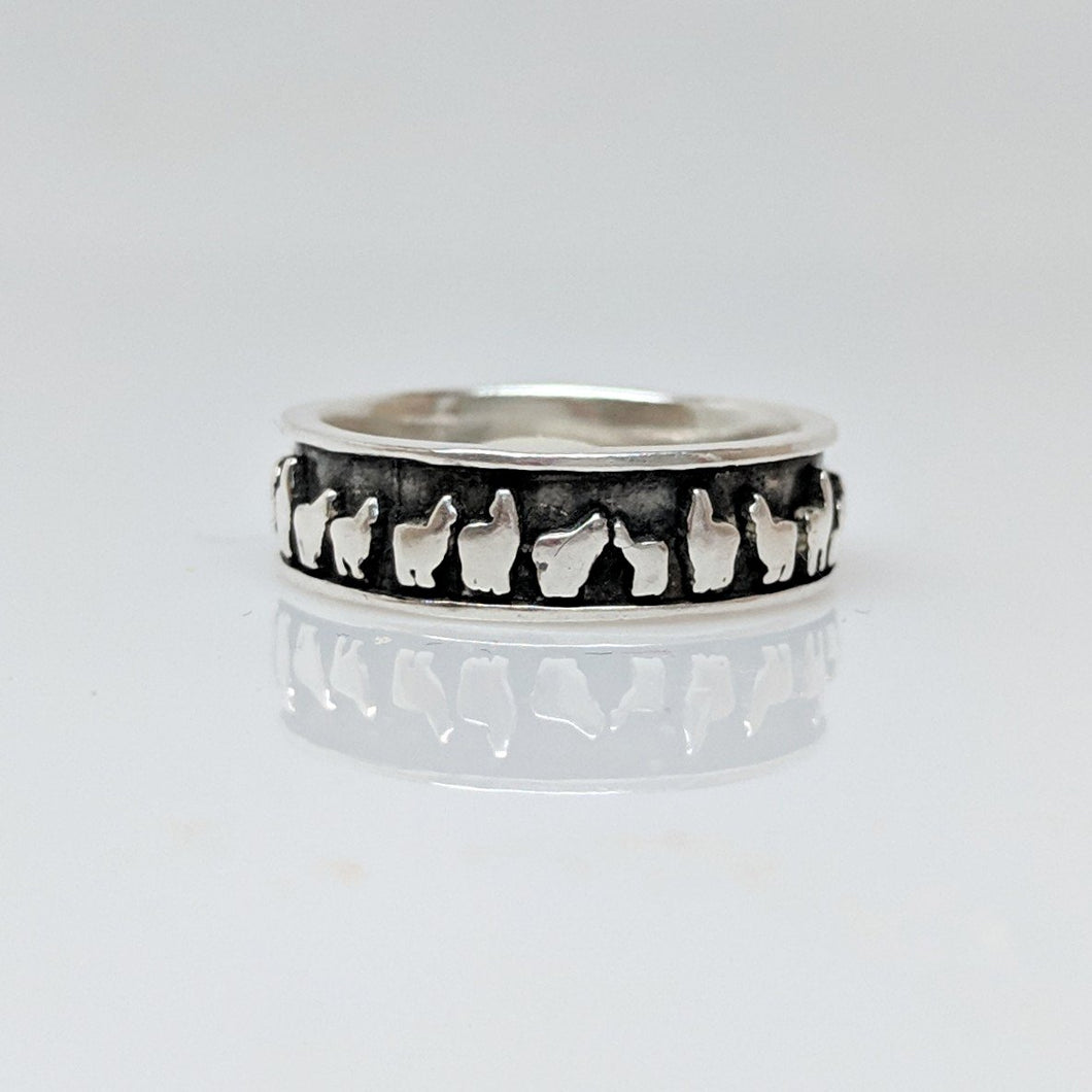 Alpaca Huacaya Herd Line Eternity Band - Sterling Silver; Oxidized for Accent