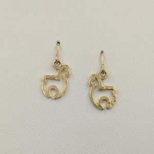 Alpaca Huacaya Open Silhouette Earrings - Hammered Finish 14K Yellow Gold on French wires 