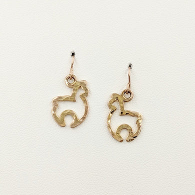 Alpaca Huacaya Open Silhouette Earrings - Hammered Finish 14K Rose Gold on French wires