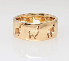 Load image into Gallery viewer, Alpaca Huacaya Silhouette Icon Punch Ring - smooth finish 14K yellow gold   