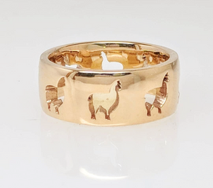 Alpaca Huacaya Silhouette Icon Punch Ring - smooth finish 14K yellow gold   