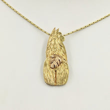 Load image into Gallery viewer, Alpaca Huacaya Swoosh Tush Pendant - View from the back; tail actually moves - 14K Yellow Gold Alpaca with 14K Rose Gold tail