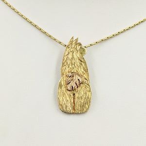 Alpaca Huacaya Swoosh Tush Pendant - View from the back; tail actually moves - 14K Yellow Gold Alpaca with 14K Rose Gold tail