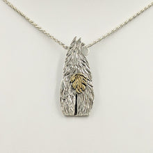 Load image into Gallery viewer, Alpaca Huacaya Swoosh Tush Pendant - View from the back; tail actually moves - Sterling Silver Alpaca with 14K Yellow Gold Tail