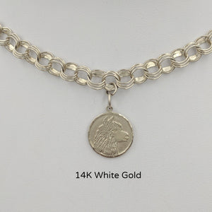 Alpaca Huacaya Head Coin Charm in 14K White Gold
