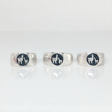Load image into Gallery viewer, Sample of the different finishes for the Momma Baby Cria Signet Rings in Sterling Silver - wide width   shiny, hammered and fiber textures