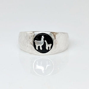 Momma Baby Cria Signet Ring in Sterling Silver -wide width hammered texture