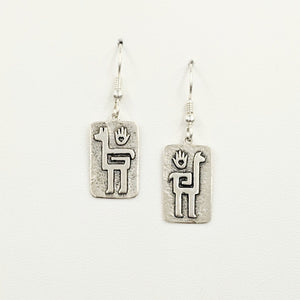 Alpaca or Llama Quechua Petroglyph Earrings  - Sterling Silver satin finish on French wires 