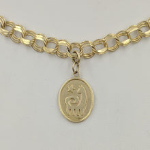 Load image into Gallery viewer, Alpaca or Llama Reflection Petrogylph Charm - with Star  Smooth Rim  14K Yellow Gold