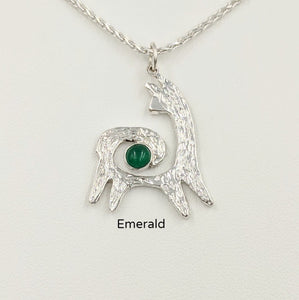  Alpaca or Llama Reflection Spiral Pendant -with an imitation Emerald Cabochon Gemstone - Sterling Silver