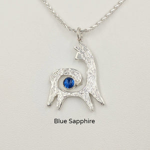  Alpaca or Llama Reflection Spiral Pendant - with an imitation Blue Sapphire Cabochon Gemstone - Sterling Silver